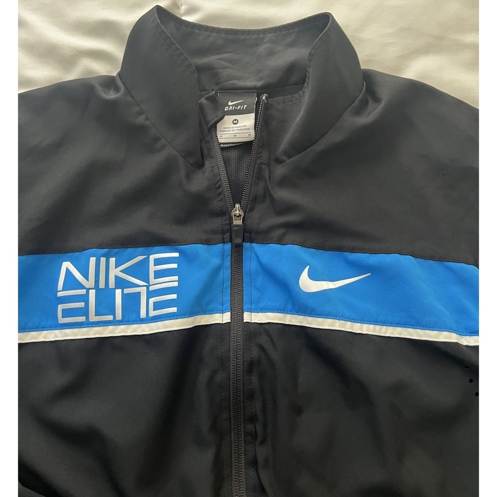 Vintage Nike Elite Windbreaker Jacket Mens Medium Black Blue DriFit Swoosh (167)